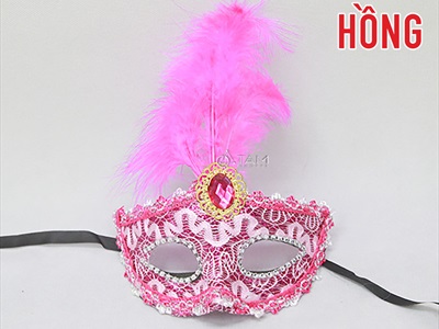 Mặt nạ nửa mặt lông vũ đính giữa ren sóng viên ngọc [Nửa mặt trên - nhiều màu] MATNA-122